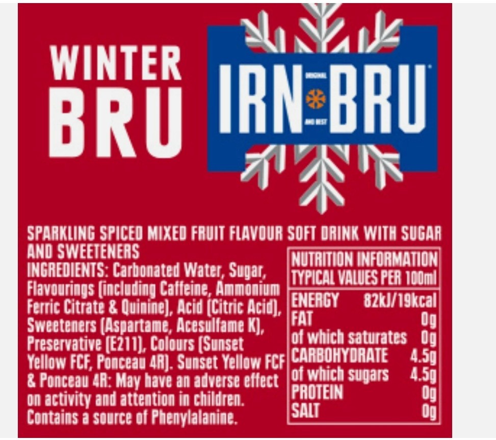 IRN BRU Winter Bru Limited Edition 5 x Cans Spiced Ginger Cinnamon