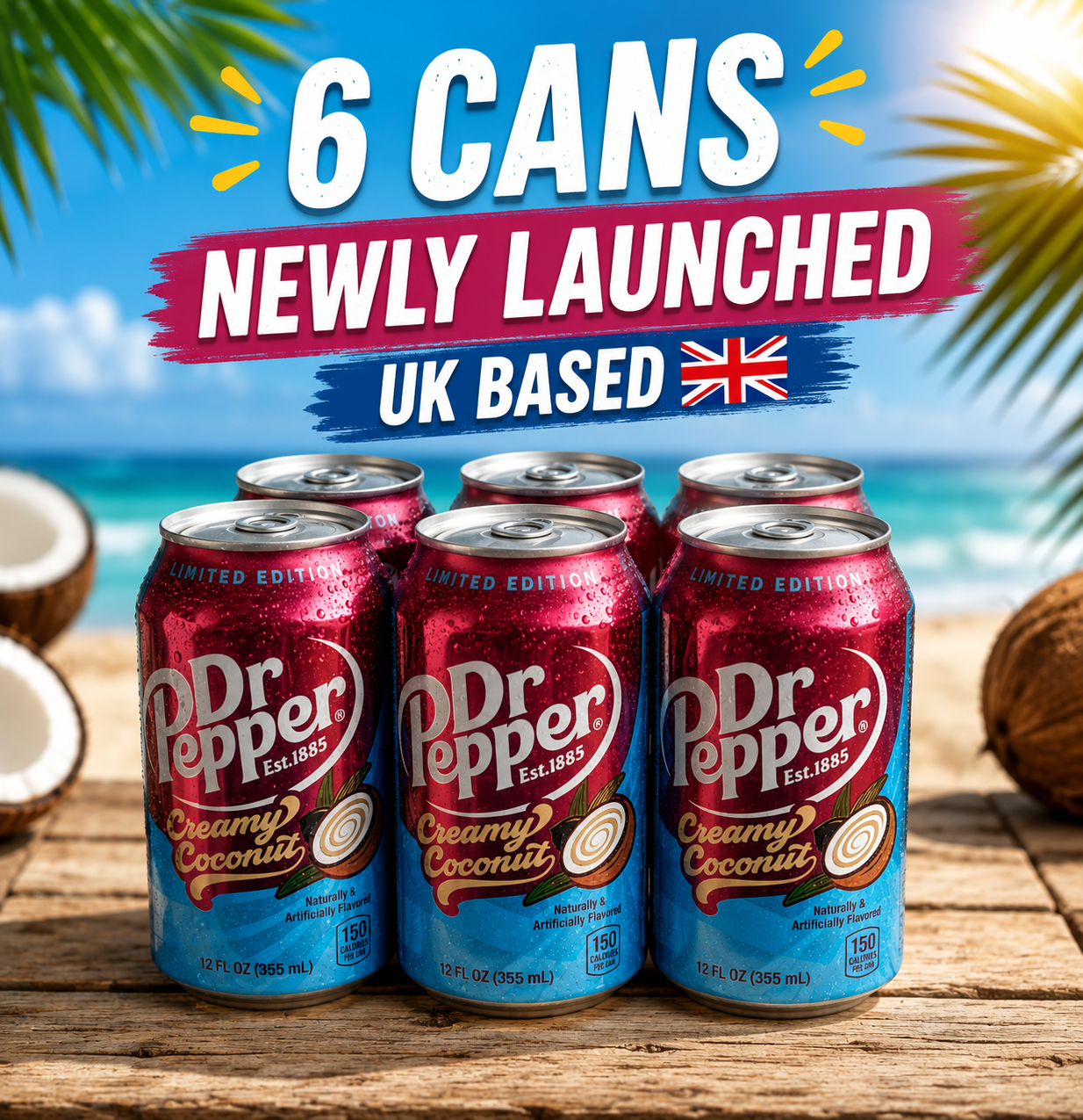 Dr Pepper Creamy Coconut Limited Edition 6 Cans Rare USA Soda UK Stock NEW