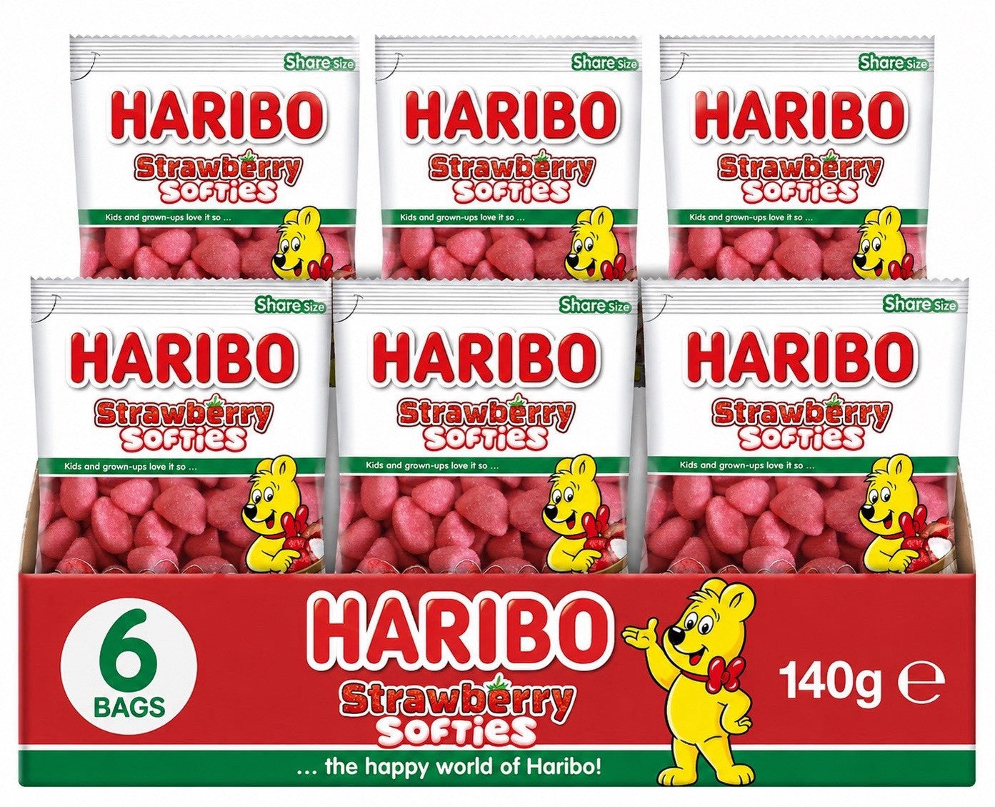HARIBO Strawberry Softies 6 x 140g Share Size Bags Strawberry Candy Sweets