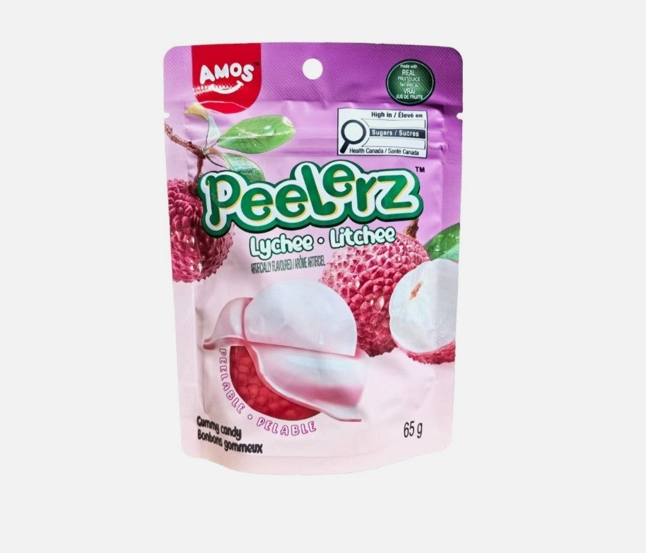 AMOS Peelz Gummy Candy Banana & Lychee Peelable 65g 2-2 each flavour bag