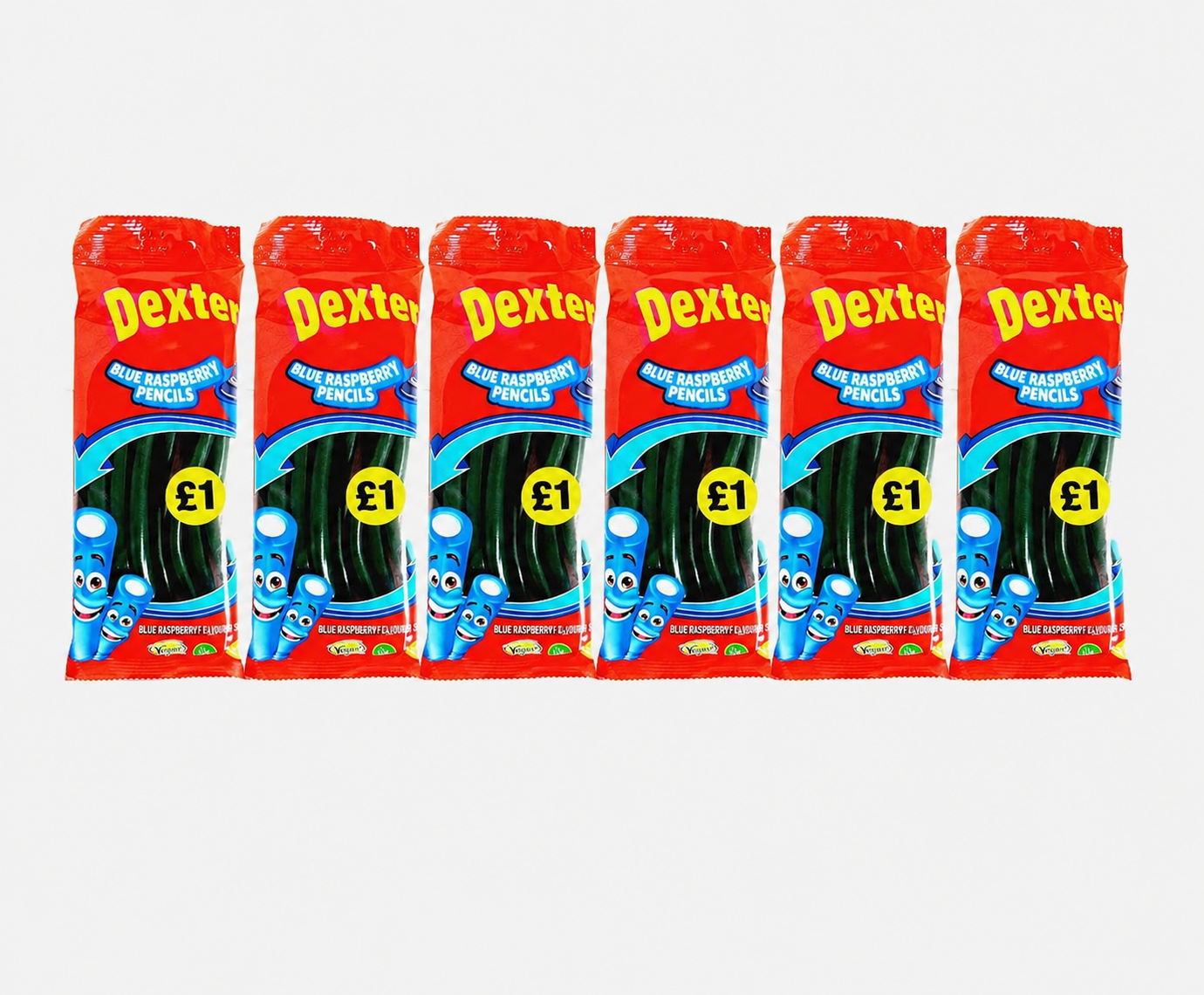 Dexter Blue Raspberry Pencils 6 Pack | Sour Gummy Candy Sweets Bulk