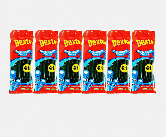 Dexter Blue Raspberry Pencils 6 Pack | Sour Gummy Candy Sweets Bulk