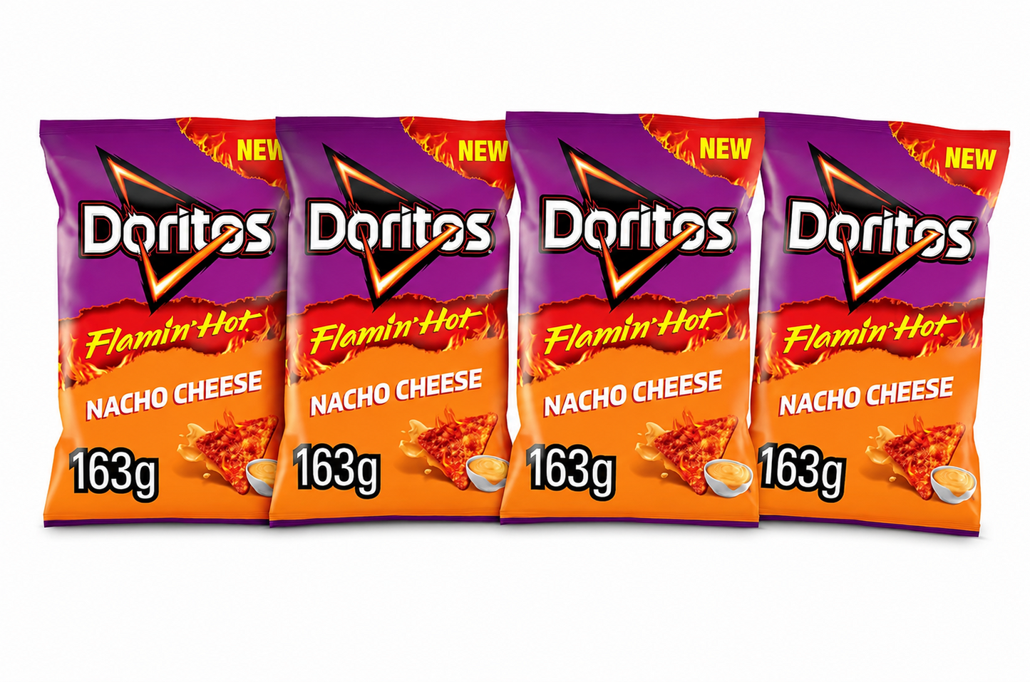 Doritos new Flamin Hot Nacho Cheese Flavour Corn Crisps 4x163g