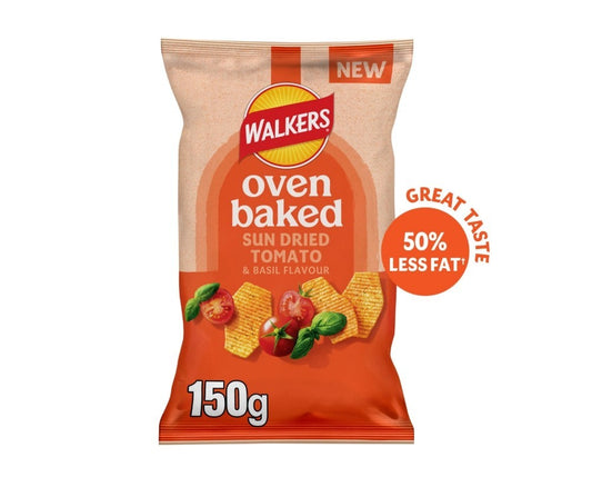 Walkers 6x150g Oven Baked Crisps Tomato & Basil Snacks