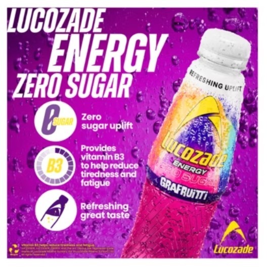Lucozade Energy Zero Sugar Drink Grafruitti 500ml, new, Free Delivery