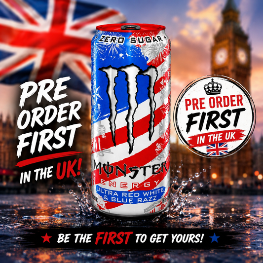 New Pre Order Monster Energy Red, White & Blue Razz - Pack of 6 x 16oz