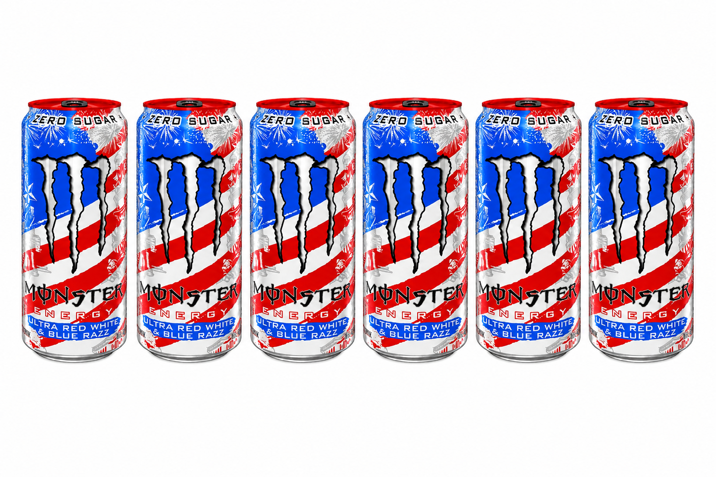 New Pre Order Monster Energy Red, White & Blue Razz - Pack of 6 x 16oz